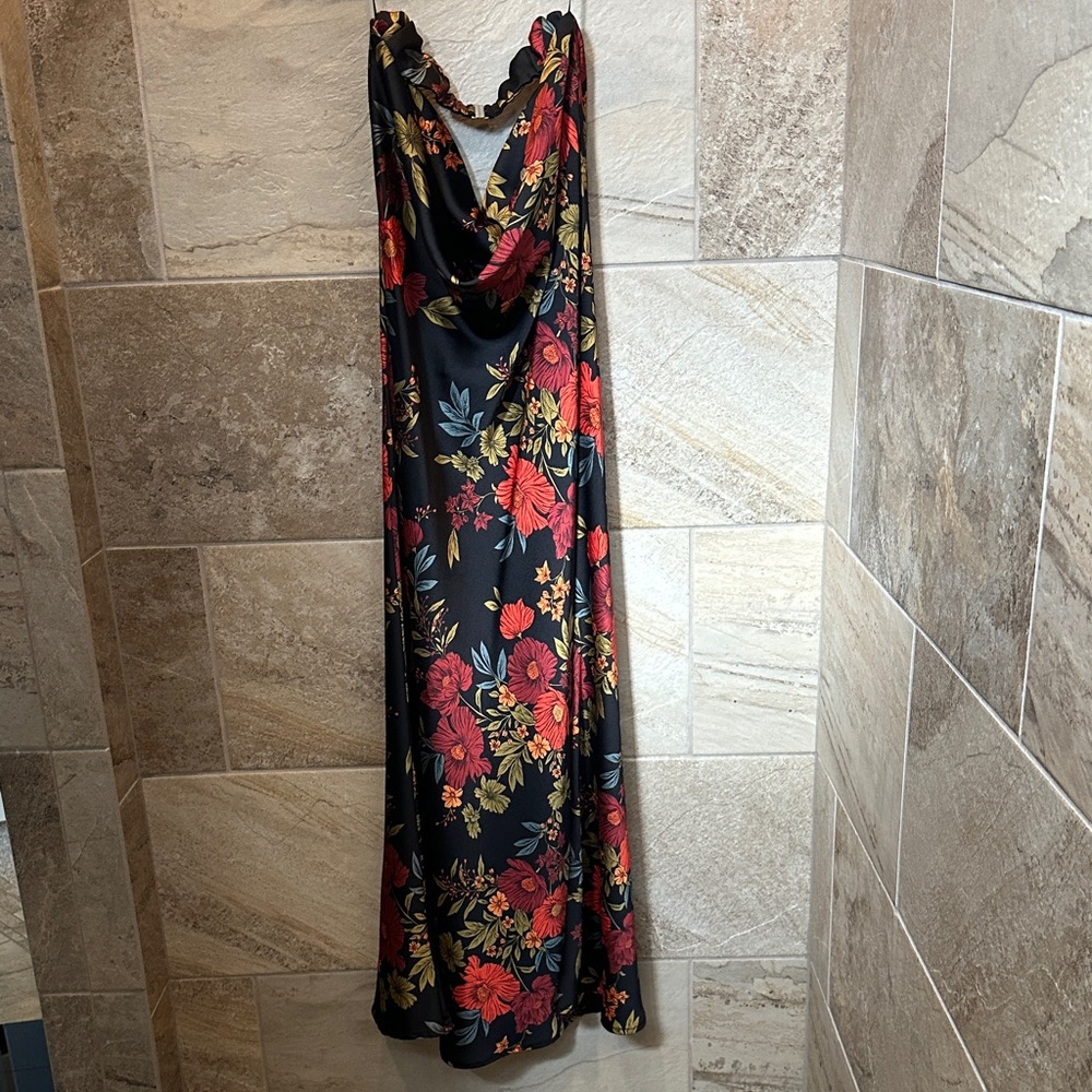 12th Tribe Black Floral Strapless Dress